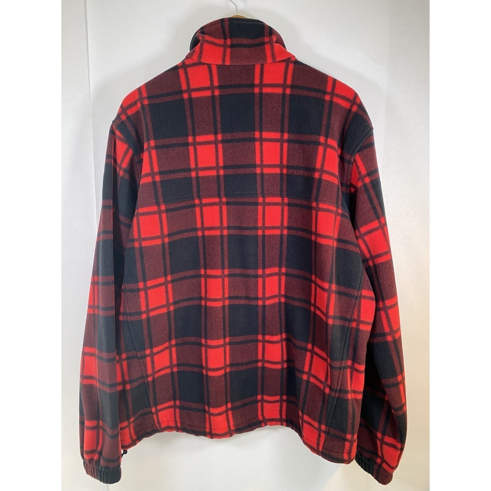 Columbia Fleece Mens Large Red Black Buffalo Plaid Full Zip - Picture 2 of 5